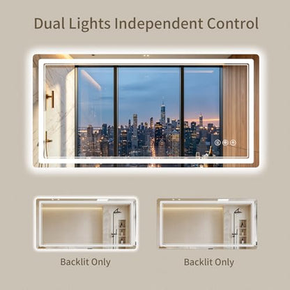 24"x48" LED Bathroom Mirror with Lights, Backlit + Front Lit, Anti-Fog, Lighted Bathroom Mirror for Wall, HD Shatterproof Tempered Glass, Dimmable, Memory Function (Horizontal/Vertical) - size: 48"L x 24"W