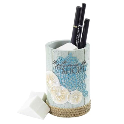 Avanti Linens - Accessory Set, Resin Tumbler, Toothbrush Holder, Soap Dish & Lotion Pump, Durable Bath Decor (Beachcomber Collection) - size: 4pc Accessory Set