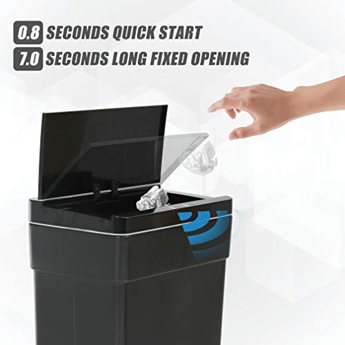 BestOffice 13 Gallon Trash Can Automatic Kitchen Trash Can Touch Free High-Capacity Garbage Can with Lid for Bedroom Bathroom Home Office 50 Liter (Black, 1) (1, Black) - color: Black