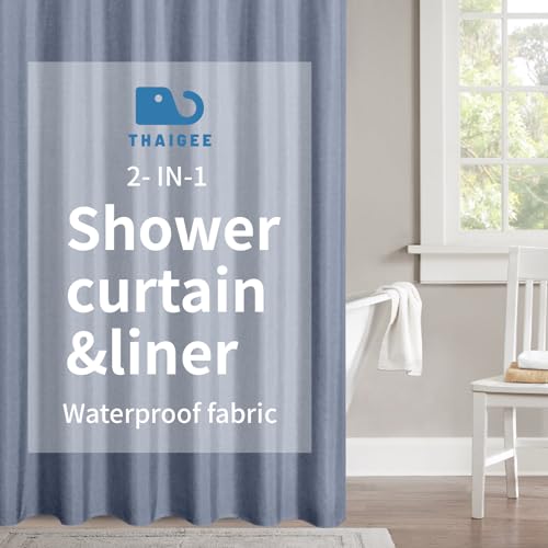 Waterproof Fabric Shower Curtain,No Liner Needed,72x72,Blue Gray | 2-in-1 Design,Linen Textured,100% Waterproof TPU-Laminated Backing,Magnetic Weighted,Machine Washable,For Bathroom,Hotel - color: Blue Grey, size: 72"W x 72"L (Pack of 1)