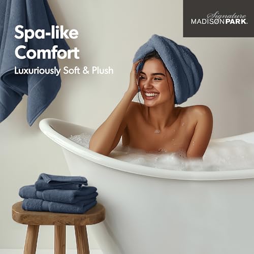 Madison Park 800GSM 100% Cotton Bathroom Bath Towel Set of 8, Blue | Long Staple, Highly Absorbent, Durable Hotel Spa Quality, Quick Dry, Double Stitched Hems, Lint Reducing, OEKO-TEX Certified - color: Slate Blue, size: Multi-Sizes