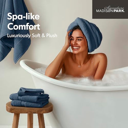 Madison Park 800GSM 100% Cotton Bathroom Bath Towel Set of 8, Blue | Long Staple, Highly Absorbent, Durable Hotel Spa Quality, Quick Dry, Double Stitched Hems, Lint Reducing, OEKO-TEX Certified - color: Slate Blue, size: Multi-Sizes