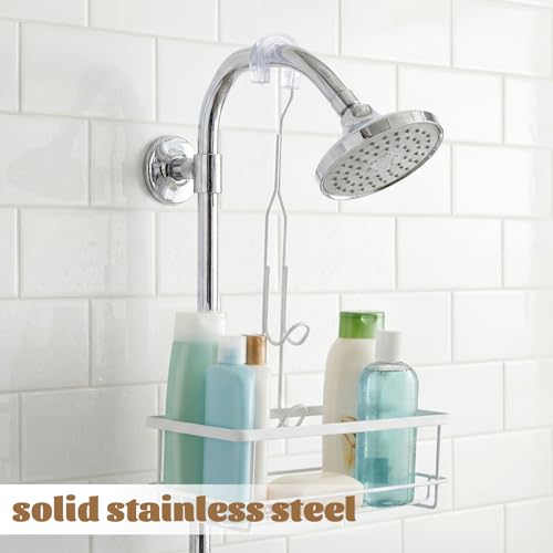 LEIFIDE 2 Pack White Shower Caddy Extender Hooks 11 Inch | Iron Bathroom Hanging Hooks with U-shaped Non-slip Mats Rustproof Waterproof Shower Organizer Extension No Drilling