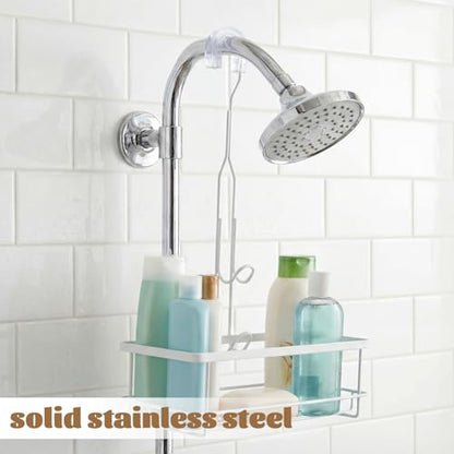 LEIFIDE 2 Pack White Shower Caddy Extender Hooks 11 Inch | Iron Bathroom Hanging Hooks with U-shaped Non-slip Mats Rustproof Waterproof Shower Organizer Extension No Drilling