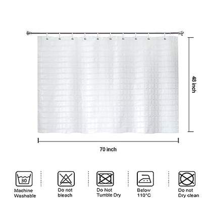 White Fabric Shower Curtains Waffle Weave 48 inch Length for Bathtub | Water-Repellent Fabric 12PK Hooks - color: White, size: 70"W x 48"L (Pack of 1)