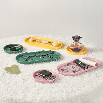 Blue Ginkgo Mini Silicone Trays – Set of 6 Easy-Clean Organizers for Bathroom, Kitchen, Desk, Vanity, and Cosmetics (Green, Yellow, Pink) - color: Green