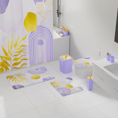 Bathroom Set - 27PC Bathroom Sets with Shower Curtain and Rugs, Purple Bathroom Set, Bathroom Accessory Set, Trash Can, Toilet Brush & 3 PC Soap Dispensers - color: Purple, size: Bath Set+Boho Shower Curtain+Bath Rugs