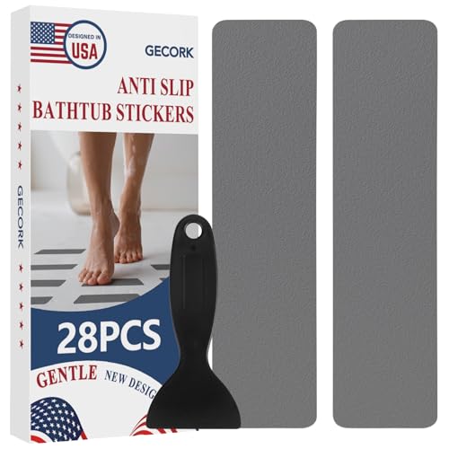 Gecork 28 PCS Shower Floor Non Slip Stickers with Strong Adhesive, Invisible & Durable Anti Slip Shower Stickers with Scraper for Bath Tub, Pools and Stairs, Grey, Wide Rectangle - color: Grey