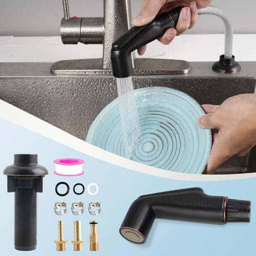 Universal Kitchen Sink Spray Attachment/Hose/Holder Set, Oil Rubbed Bronze | NSF/ANSI/CAN 372 Certified, Compatible with Moen/Delta Faucet, Kitchen Side Sprayer, Kitchen Sink Faucet Sprayer Replacement - color: Oil Rubbed Bronze, style: Sprayer Head/Hose/