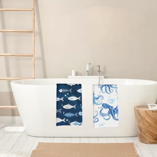 ZHAMEN Ocean Waffle Kitchen Towel Soft Absorbent Hand Tea Towels Set of 2 - color: Multi 1574