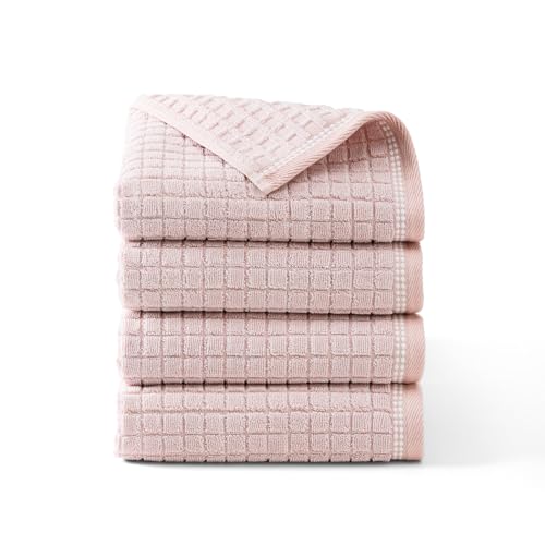 Town & Country Everyday 4-Piece Textured Windowpane Hand Towel Set, 20x30-Inch, 100% Cotton, Plush & Absorbent 550GSM, Blush - color: Blush