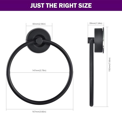 JOMOLA Stainless Steel Suction Cup Towel Ring Holder - No Drill Bathroom & Shower Accessories, Rustproof Adjustable Towel Rack for Spa, Poolside, Gym, RV, Boat, Matte Black - color: Black-1 Pack