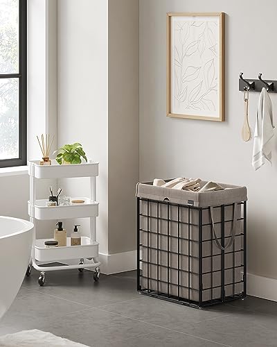 SONGMICS Laundry Hamper, 23.8 Gal. (90L) Laundry Basket, Collapsible Clothes Hamper, Removable and Washable Liner, Metal Wire Frame, for Bedroom Bathroom, Black and Camel Brown ULCB190N01 - color: Black + Camel Brown, size: 90 L