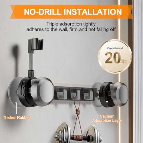 Shower Head Holder Suction Cup with 4 Hanger Hook Wall Mount - 2 in 1 Design - No-Drill Strong Adhesive Shower Wand Bracket - Adjustable Handheld Shower Head Mount - Gun Gray - color: Gun Gray