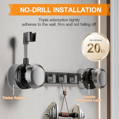 Shower Head Holder Suction Cup with 4 Hanger Hook Wall Mount - 2 in 1 Design - No-Drill Strong Adhesive Shower Wand Bracket - Adjustable Handheld Shower Head Mount - Gun Gray - color: Gun Gray
