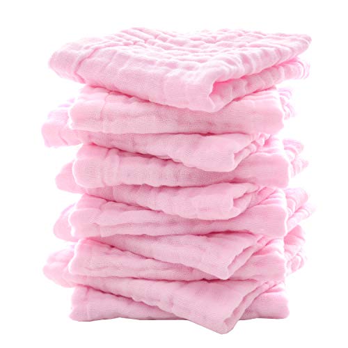 Baby Washcloths - Natural Cotton Baby Wipes - Soft Newborn Face Towel for Sensitive Skin - 10 Pack, 12x12 inches - color: Pink