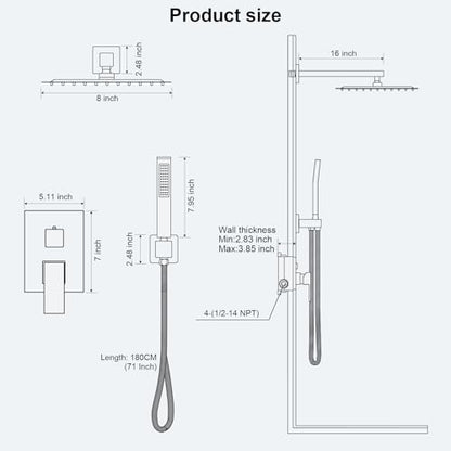 FPXRNG Shower Faucet Set with 8 Inch Matte Black Rain Shower Head | Pressure Balance Shower Valve and Trim Kit, SUS304 Square Shower Head and Handle Set, All Metal, Wall Mounted Shower Fixtures - color: Black, size: 8 Inch Wall Mount Shower Head