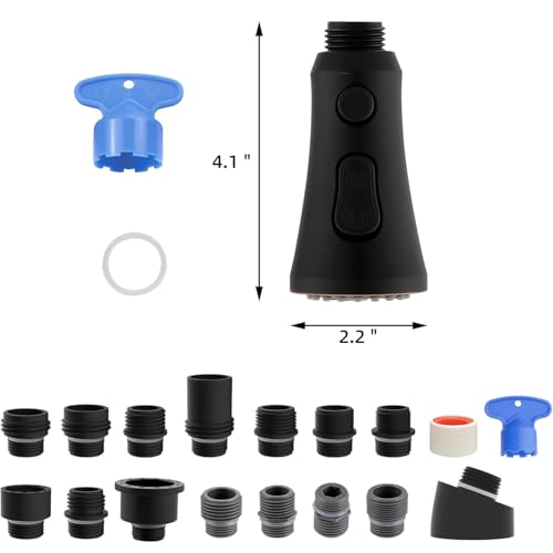 Hibbent Pull Down Kitchen Faucet Head Replacement, 3-Function NSF/ANSI/CAN 61 & CUPC Certified Sink Spray Nozzle, 15 Adapters, Compatible with Moen, Delta, Kohler Faucets, Oil-Rubbed Bronze - color: Oil Rubbed Bronze, style: Stay on sprayer without hold b