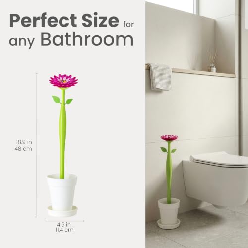 Vigar Flower Power Toilet Brush with Holder Set for Bathroom, White | Daisy-Shaped Handle, Flowerpot Base with Saucer, Durable Bristles, Toilet Brush and Holder Set for Bathroom - color: White