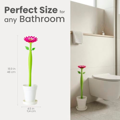 Vigar Flower Power Toilet Brush with Holder Set for Bathroom, White | Daisy-Shaped Handle, Flowerpot Base with Saucer, Durable Bristles, Toilet Brush and Holder Set for Bathroom - color: White