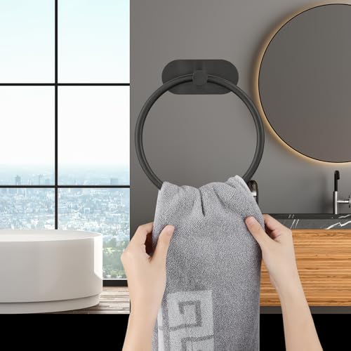 Self Adhesive Towel Ring and Toilet Paper Holder, No Drilling Stainless Steel Bathroom Hardware Set, Sturdy Bathroom Accessories for Home or Kitchen, Wall Mounted (Black) - color: Black