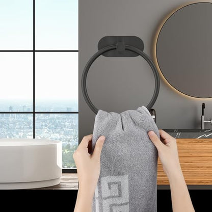 Self Adhesive Towel Ring and Toilet Paper Holder, No Drilling Stainless Steel Bathroom Hardware Set, Sturdy Bathroom Accessories for Home or Kitchen, Wall Mounted (Black) - color: Black
