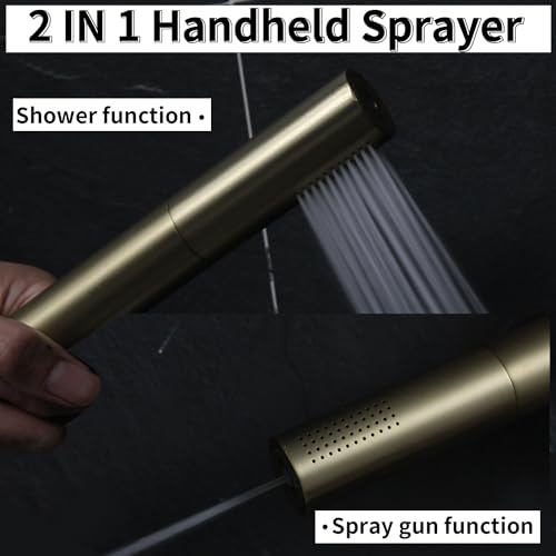 AYIVG Brushed Gold Finish Round Brass 2 In 1 Function High Pressure Handheld Shower Head Sprayer Hand Shower Wand with 59 Inch Hose For Bathroom Shower System - color: Brushed Gold