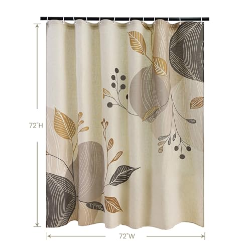 Morandi Branch Linen Boho Floral Shower Curtain Set with Liner | Double Layer Shower Curtain Waterproof Fabric with Zippered Removable PEVA Liner,Boho Shower Curtain for Bathroom,Free Hooks - color: Neutral Leaf