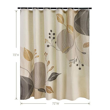 Morandi Branch Linen Boho Floral Shower Curtain Set with Liner | Double Layer Shower Curtain Waterproof Fabric with Zippered Removable PEVA Liner,Boho Shower Curtain for Bathroom,Free Hooks - color: Neutral Leaf