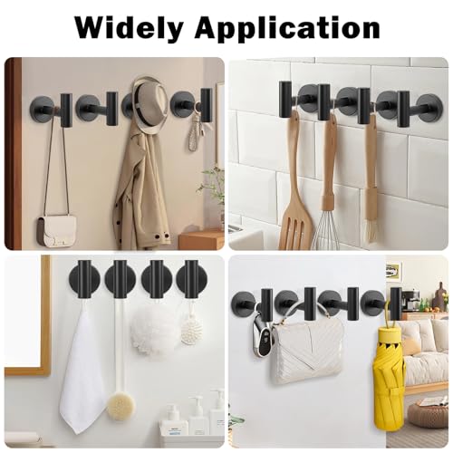 Livabber Bathroom Towel Hooks, 304 Stainless Steel Robe Shower Hooks Wall Mounted, Heavy Duty Towel Hangers for Bathroom Kitchen Bedroom (4 Pack, Black) - color: Black, size: 4 Pack