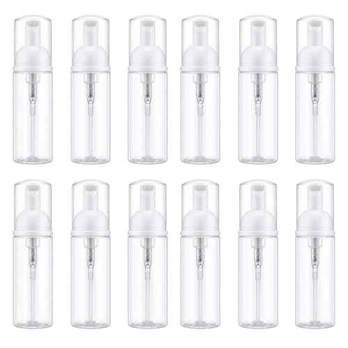 12 Pcs Empty Bottle Travel Soap Bottle | Plastic Foam Dispenser Bottle | Mini Foaming Soap Pump Dispenser for Cleaning, Travel, Cosmetics Packaging (2 oz)