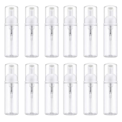 12 Pcs Empty Bottle Travel Soap Bottle | Plastic Foam Dispenser Bottle | Mini Foaming Soap Pump Dispenser for Cleaning, Travel, Cosmetics Packaging (2 oz)