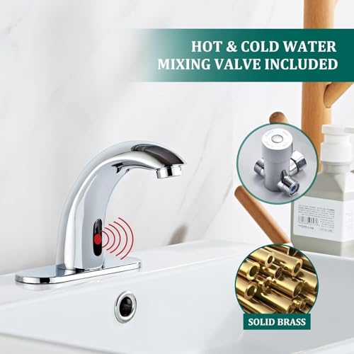 Chrome Touchless Bathroom Sink Faucet - Automatic Sensor Faucet - Dual Power Supply 110V AC or Battery Operated for Commercial - color: Chrome