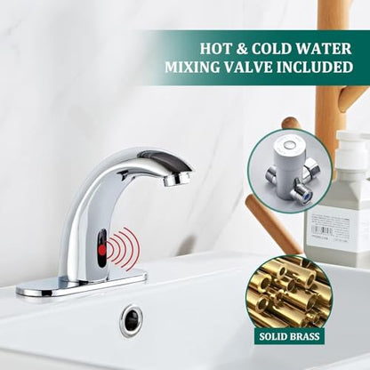 Chrome Touchless Bathroom Sink Faucet - Automatic Sensor Faucet - Dual Power Supply 110V AC or Battery Operated for Commercial - color: Chrome