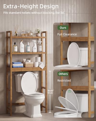 SMIBUY Bathroom Storage Shelf, Bamboo Over-The-Toilet Organizer Rack, Freestanding Toilet Space Saver with 3-Tier Adjustable Shelves (Walnut) - color: Walnut