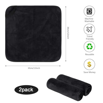 Microfiber Facial Cloths Fast Drying Washcloth 12inch x 12inch Absorbent Face Wash Cloth Soft Makeup Remover Cloths - color: Black-1, size: 1 Count (Pack of 2)