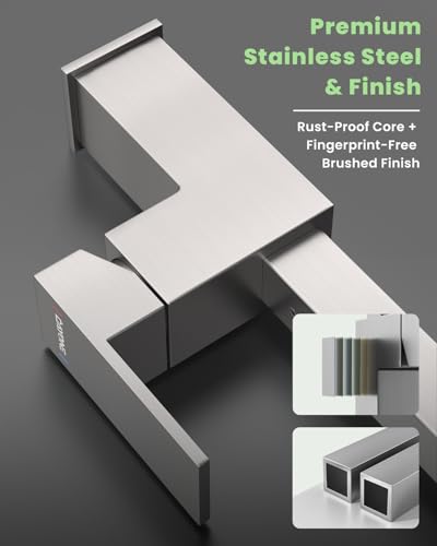 DAYONE Square Kitchen Faucet Brushed Nickel, Modern Pull Down Kitchen Sink Faucet with Spray 2 Modes, S304 Stainless Steel Single Handle Faucet for Kitchen Sink, with Square Deck Plate - color: Brushed Nickel