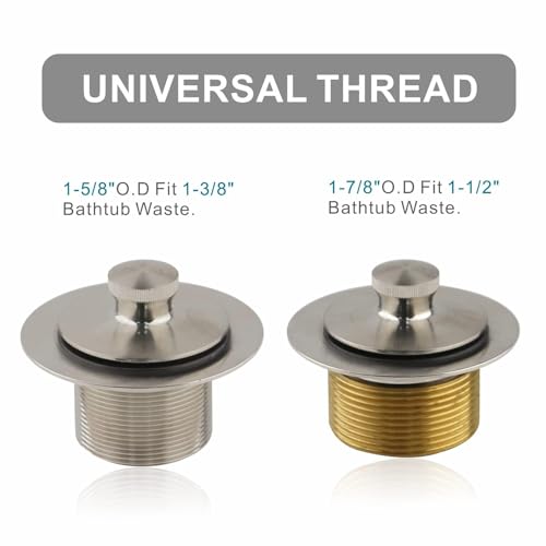 WELSAN Brushed Nickel Bathtub Drain and 1 Hole Overflow Kit, Bath Tub Drain | All Metal, Lift & Turn, Fine/Coarse Thread Conversion Twist Kit Assembly, For 1-3/8" and 1-1/2" All Metal Bathroom Tub Drains - color: Brushed
