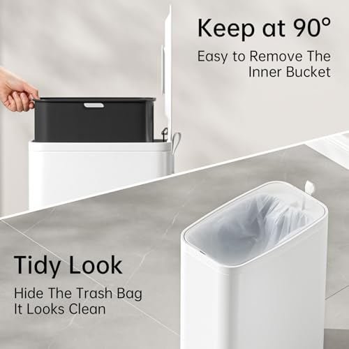 1.6 Gal Small Bathroom Trash Can with Lid, Step Pedal, Slim White | Stainless Steel Wastebasket, Soft Close Lid, Easy Clean Removable Inner Bucket, Odor Control, Includes 60 Trash Bags - color: White