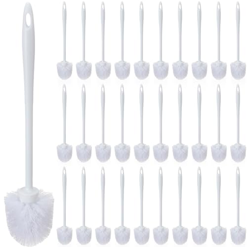 Tioncy 30 Pcs 14.2 Inch Toilet Brushes for Bathroom Bowl Scrubber | Long Handle Deep Cleaning, Commercial Scrub Bristles, Bulk Value for Bathroom Supplies, White Durable Toilet Scrubber