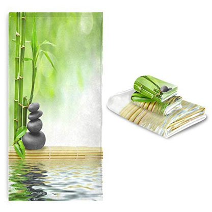 ALAZA Towel Bathroom Sets, Zen Stone with Bamboo Leaves Towels 3-Piece 1 Bath Towel 1 Washcloth 1 Hand Towel, Bath Towel Set of 3 Soft Multifuntion for Home - color: Multi12