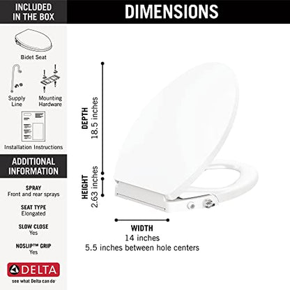 Delta 833004 Elongated Soft Close Bidet Seat with Manual Control Self-Cleaning Wand - White