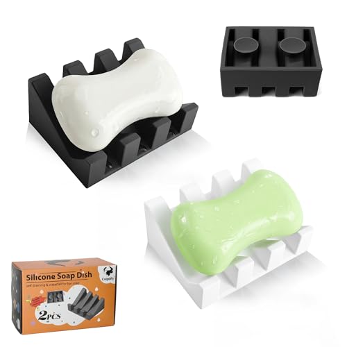 Soap Dish Holder for Shower with Suction Cup, Silicone Soap Holder & Saver Self-Draining Bar Soap Dish Keeps Soap Dry for Bathroom, Kitchen, Bathtub, Extends Soap Life (White+Black)-2Pack - color: (White + Black) - 2 Pack