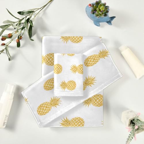 ALAZA 3-Piece Towel Set, Gold Pineapple Bath Towel Sets, 1 Bath Towel, 1 Hand Towel, 1 Washcloth, Absorbent Soft Towels Quick Drying for Bathroom - color: Multi14