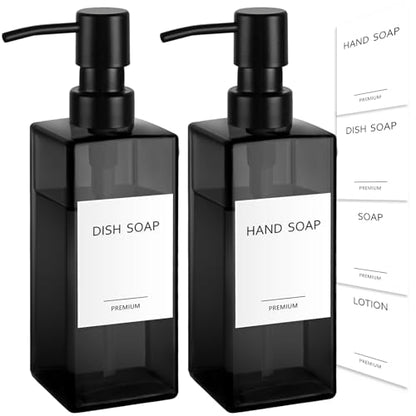 GMISUN Black Glass Soap Dispenser, Hand Soap Dispenser with Stainless Steel Pump for Bathroom, 12 fl oz/350ml Refillable Dish Dispensers for Kitchen, Modern Liquid Lotion Bottles for Countertop - color: Clear Black Bottle + Black Pump