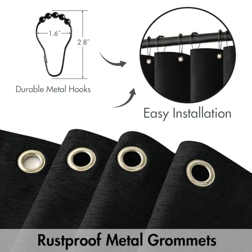 MIULEE W60*L84 Extra Long Linen Shower Curtain Black 10 Metal Hooks | Washable, Fabric Curtain Set, Waterproof Neutral Thick Cloth Shower Curtain, Bathroom Hotel Bathtub - color: Black, size: 60"W x 84"L (Pack of 1)