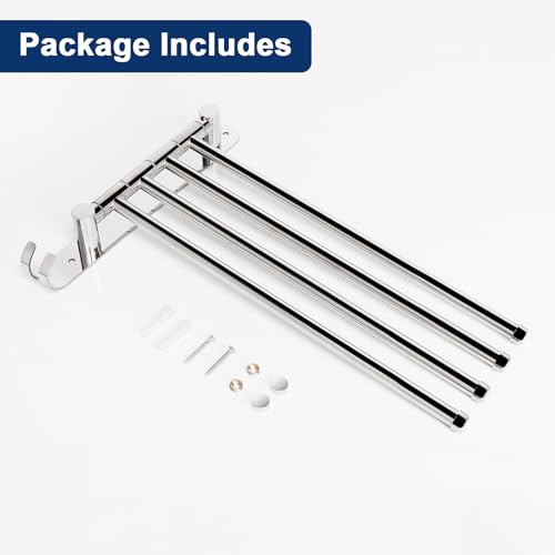 NearMoon Swivel Towel Rack, 13.8" Thicken 304 Stainless Steel 4-Arm Towel Bar, Space Saving Wall Mounted Towel Holder with Hook, Rustproof Swing Out Towel Hanger for Bathroom, Kitchen (Chrome Finish) - color: Chrome Finish, size: 13.8 Inch
