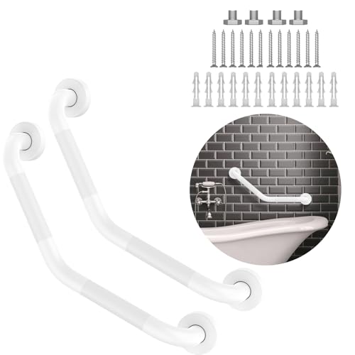 16 Inch Angled Grab Bar 2 Pack, ZUEXT Anti Slip White Shower Grab Bar Handles, Stainless Steel Knurled Bathroom Balance Bar, Safety Hand Rail Support,Handicap Elderly Injury Senior Assist Bath Handle - color: White, size: 16 Inch - 2 Pack