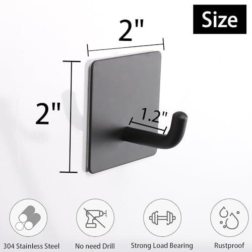 Bath Towel Hooks - 10 Pack Strong Self Adhesive Coat/Clothes Hooks, No Drilling Sticky Hooks, Heavy Duty 304 Stainless Steel Shower Wall Hook for Bathroom Kitchen Bedroom(Matte Black) - color: Matte Black-10