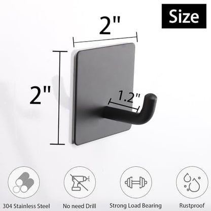 Bath Towel Hooks, 4 Pack Strong Self Adhesive Coat/Clothes Hooks, No Drilling Sticky Hooks, Heavy Duty 304 Stainless Steel Shower Wall Hook for Bathroom Kitchen Bedroom(Matte Black) - color: Matte Black-4